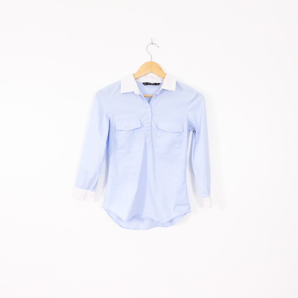 *Zara Basic Blue 3/4 Button Down Blouse